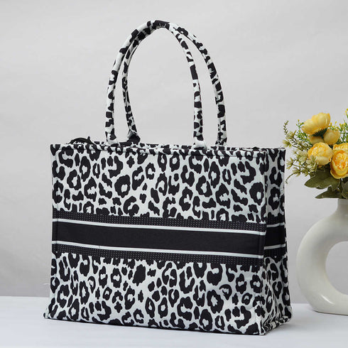 Black and White Leopard Printed Box Tote Bag - Uncommongifts.in